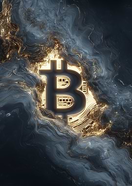 Bitcoin Symbol in Abstract Gold and Blue