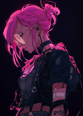 Pink-Haired Cyberpunk Girl Illustration