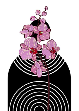 Pink Orchids with Geometric Background