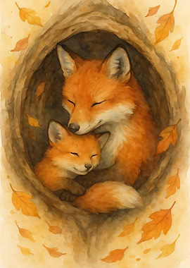 Fox Family Watercolor Art