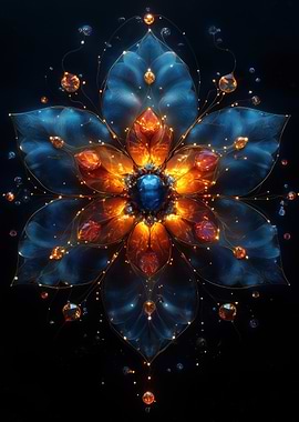 Blue and Orange Gemstone Flower