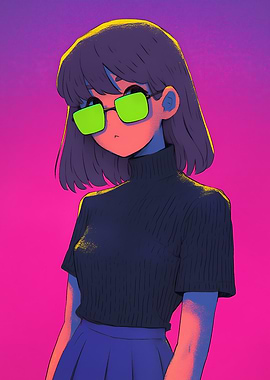 Anime Girl with Green Glasses