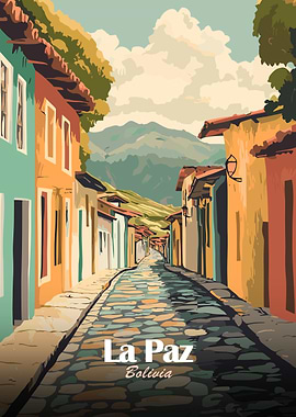 La Paz, Bolivia Street View Illustration
