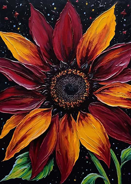 Sunflower Painting with Dark Background