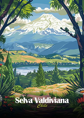 Selva Valdiviana Chile Landscape Illustration