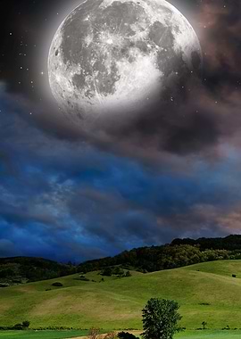 Full Moon Over Green Hills