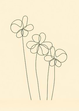 Three Flowers Minimalist Line Art
