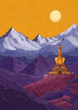 Golden Stupa in Mountain Landscape