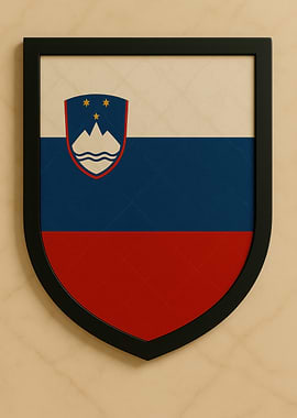 Slovenian Flag Shield Framed - Marble look