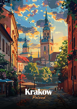 Krakow, Poland Cityscape Illustration