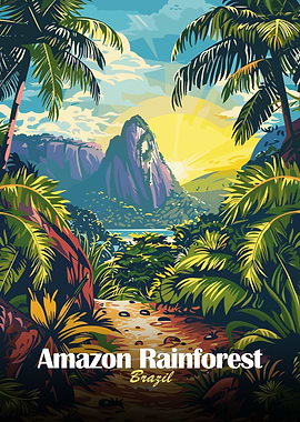 Amazon Rainforest Brazil Landscape Illustration