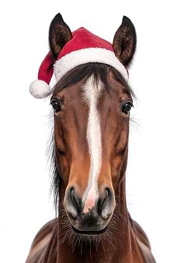Christmas Horse with Santa Hat
