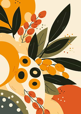 Abstract Olives Floral Food Pattern Minimalist Boho Art Illustration