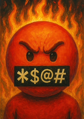 Angry Censored Red Face in Flames