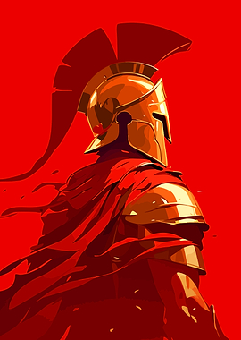 Spartan in Red Powerful Warrior Inspirational Minimalist Art Illustration