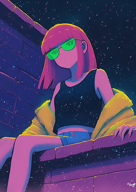 Rooftop Girl with Neon Sunglasses