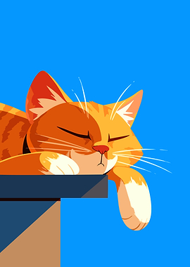 Sleeping Orange Cat on a Ledge Cute Minimalist Art Illustration