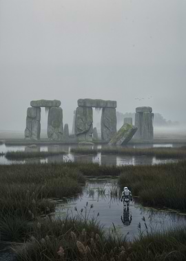 Stormtrooper at Stonehenge in a swamp