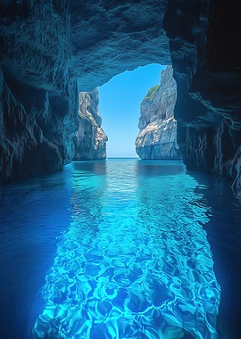 Cave opening to tropical ocean view