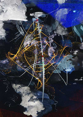 Abstract Tower with Golden Web