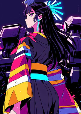 Anime Girl in Cyberpunk Cityscape