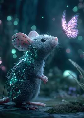 Cyberpunk Mouse And Butterfly