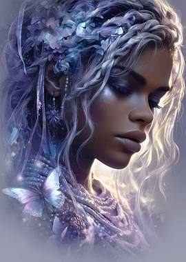 Ethereal Woman with Butterflies and Flowers