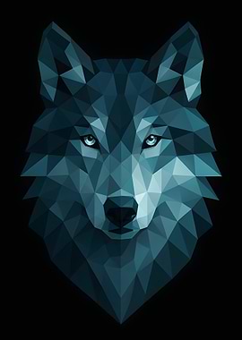 Geometric Wolf Head on Black Background