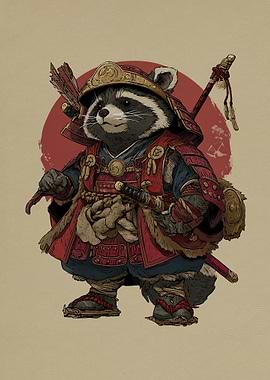 Raccoon Samurai Warrior