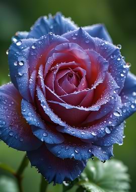 Blue and Pink Rose with Dew
