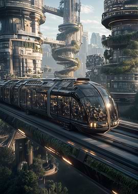 Futuristic City Train with Greenery