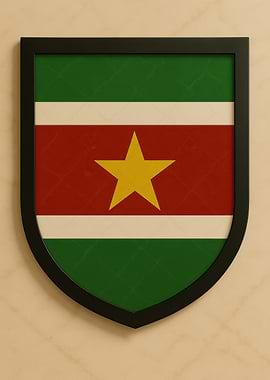 Suriname Flag Shield Framed - Marble look