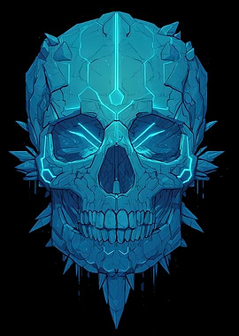 Cyberpunk Skull with Blue Neon Accents
