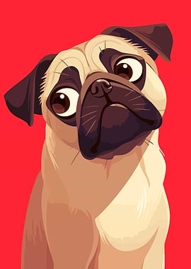 Cute Pug Dog Portrait Minimalist Pop Art Illustration