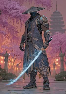 Cyberpunk Samurai with Glowing Katana