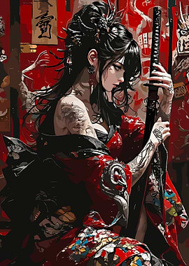 Tattooed Geisha with Katana