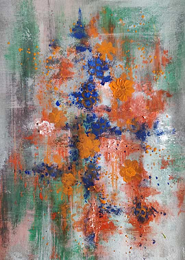 Abstract Floral Painting with Bold Colors