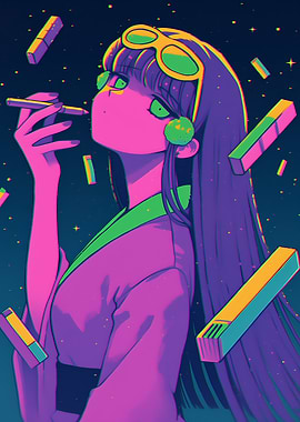 Anime Girl Smoking in Space