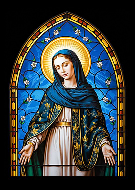Celestial Madonna – Stained Glass Virgin in Divine Aureole