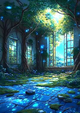 Nature Reclaiming an Abandoned Room with Trees and Flowers