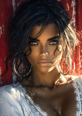 Portrait of a Beautiful Woman with Hoop Earrings