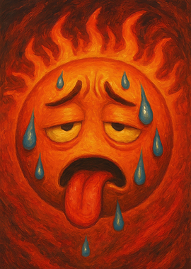Anthropomorphic Sun with Exhausted Expression