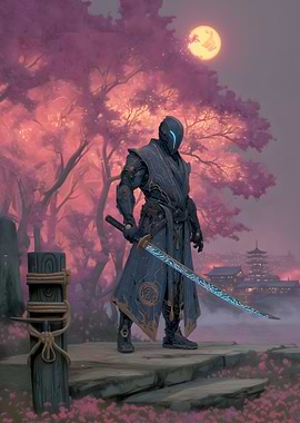 Cyberpunk Samurai with Glowing Sword