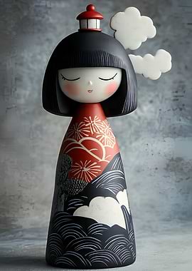 Kokeshi Doll with Landscape Design