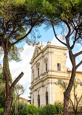 Classical Building Framed by Trees
