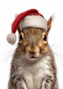 Christmas Squirrel wearing a Santa hat