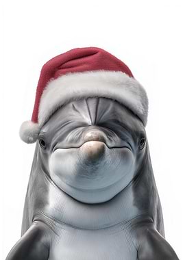 Christmas Dolphin wearing a Santa hat