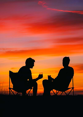Fiery Horizon – Silhouetted Campers Under a Blazing Sky