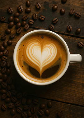 Latte Art Heart with Coffee Beans