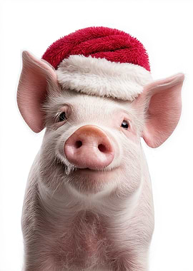 Christmas Piglet Wearing Santa Hat